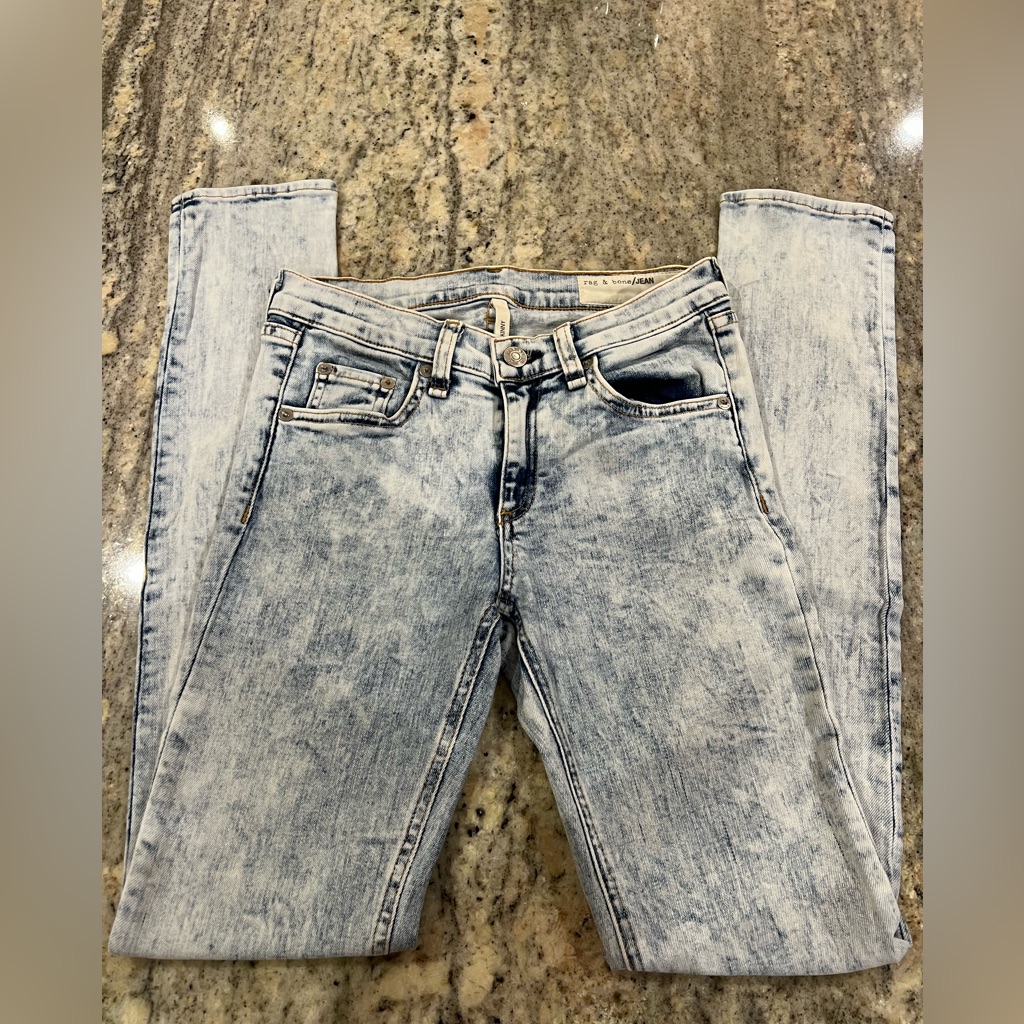 Unique Rag & Bone Cate Acid Washed Bleached Out Mid Rise Skinny Jean Sz 25